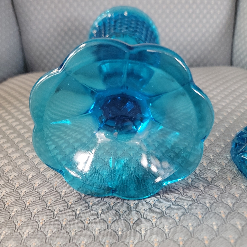 Vintage Indiana Glass Blue Diamond Point Apothecary Jar - Picture 5 of 7